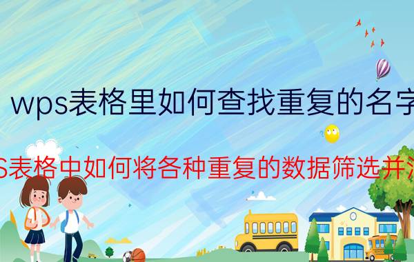 wps表格里如何查找重复的名字 WPS表格中如何将各种重复的数据筛选并汇总？